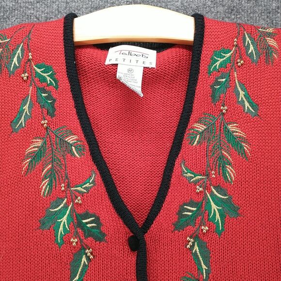 Talbots Womens Knit Sweater Vest Red SZ PP Button Front V-Neck Cropped Vintage - Picture 3 of 11
